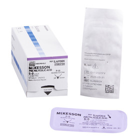 Absorbable Suture with Needle McKesson Polyglycolic Acid P-13 3/8 Circle Precision Reverse Cutting Needle Size 5 - 0 Braided