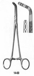 MILTEX MALIK Cystic Duct Catheter Clamp for Cholangiography, 8-1/2" (21.6 cm), jaws are designed to hold different sizes of catheters., 14-69