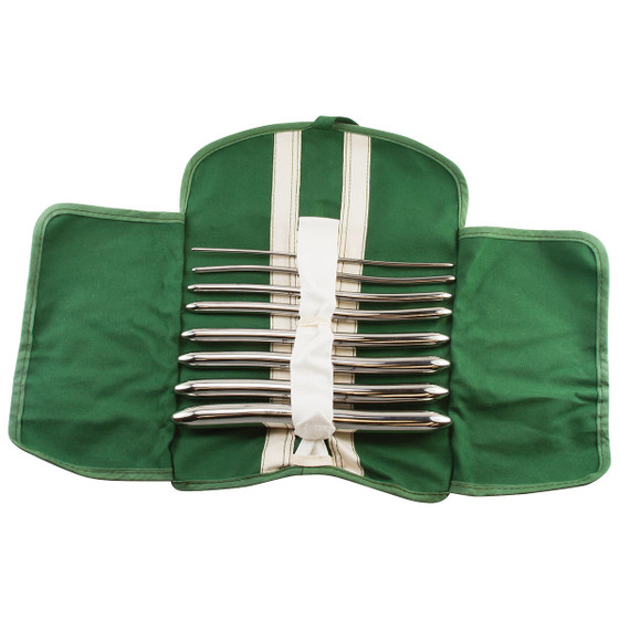 Miltex Hegar Uterine Dilator, 7-1/2" (19.1 Cm), Double End, Set Of 8 In Khaki Roll, Sizes 3-5 mm - 17-18 mm, 30-550