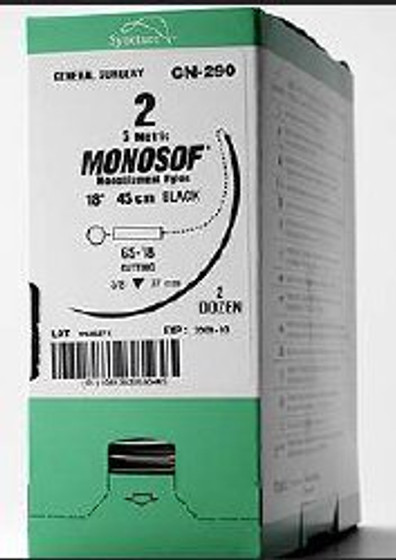 Monosof monofilament nylon suture - size: 5-0, length: 18 in (46 cm), needle name: SS-2, needle type: premium spatula, double-armed, color: black