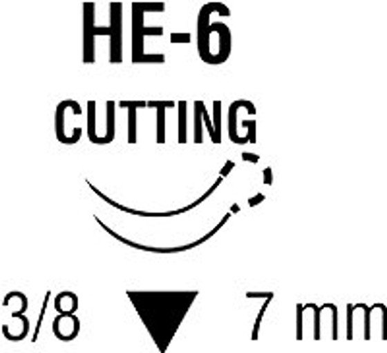 Sofsilk non-absorbable silk suture - size: 6-0, length: 18 in (45 cm), needle name: HE-6, needle type: reverse cutting, double-armed, color: black, quantity: box of 12