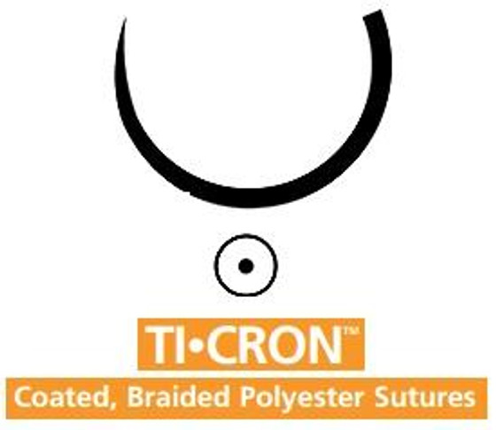 Ti-Cron non-absorbable braided polyester suture size: 4-0, length: 30 in (75 cm), needle name: CV-23, needle type: taper point, double-armed, color: blue and white, strands per each: 5 blue, 5 white, oval pledgets: 3 mm x 5 mm firm, X-1136