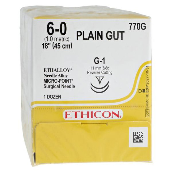 Suture 6-0 1x18" Plain Gut Monofilament G-1/G-1 Yellowish Tan 12/Box
