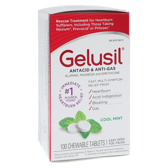 Gelusil Antacid/Anti Gas Chewable Tablets 200/200/25mg Cool Mint Unit Dose Bottle 100/Bx