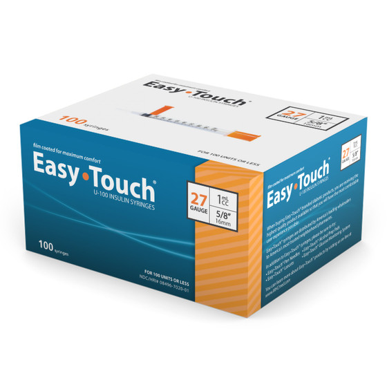 EasyTouch U-100 Insulin Syringe 27g, 1cc, 5/8″ (16mm) 100/Box