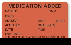 Pre-Printed Label UAL Anesthesia Label Fluorescent Red Paper Medication Added Patient_rm#_Drug_Amount_ Black Syringe Label 1-1/2 X 2-1/2 Inch