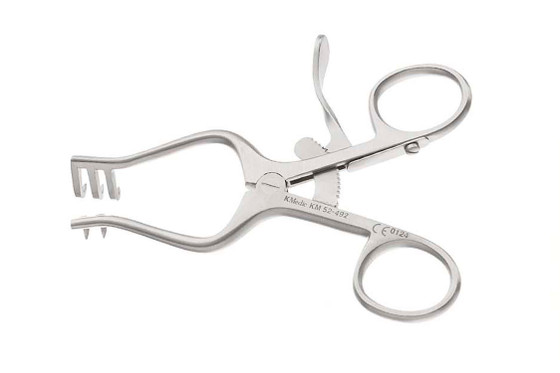 Weitlaner Retractors 5 3/8" (13.5 cm) 5 3/8" (13.5 cm) 3 x 4 sharp prongs KMedic® Pattern, satin finish, KM52498