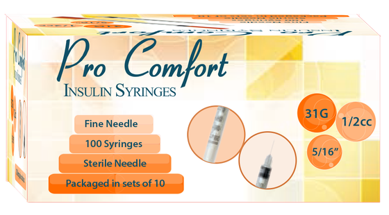 Pro Comfort Insulin Syringes 31g 5/16 1/2cc 100/Box