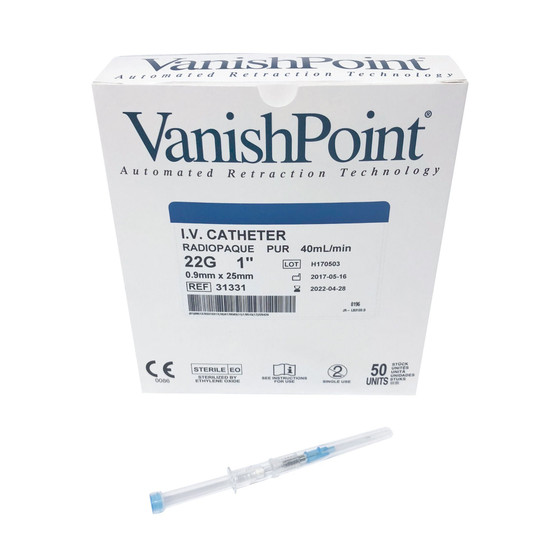 VanishPoint IV Catheter Safety 22 Gauge 1" Blue, 200/Case