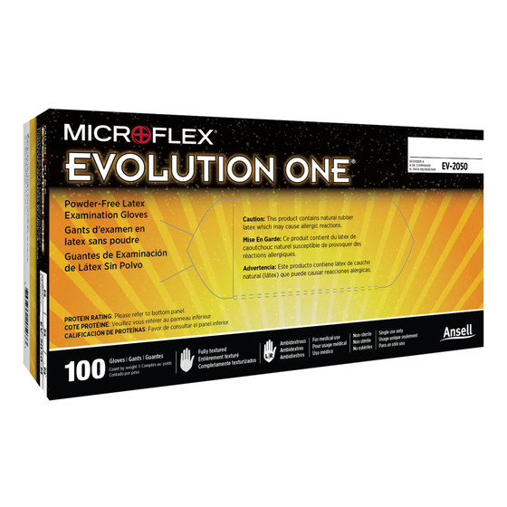 Exam Glove Evolution One 100 per Box NonSterile Latex Standard Cuff Length Fully Textured White Not Rated