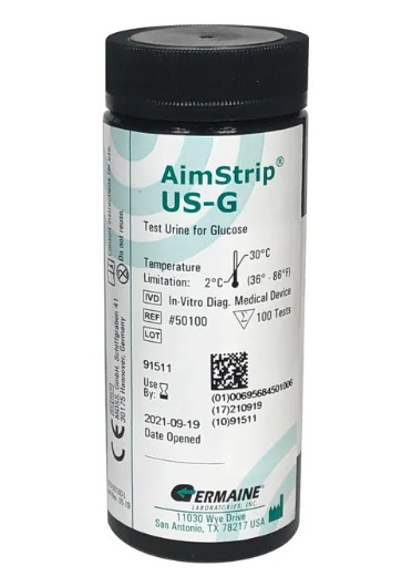 Germaine Laboratories AimStrip Dipstick Reagent Strips Glucose, 50 to 100 mg/dL, 100/Pack
