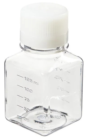 Thermo Scientific Nalgene Square PET Media Bottles with Closure: Sterile, Shrink-Wrapped Trays 125 mL, 96/Case