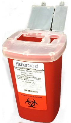 Fisherbrand Sharps Container 1 qt., Flip Top Lid, 3.9 x 3.8 x 6.1 in., 1.6 x 1.25 in. 
, 22730457, 1/Each