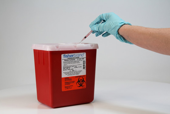 Fisherbrand Sharps Container 2.2 qt., Rotating Lid, 6.3 x 4.6 x 6.7 in., 3.4 x 1.5 in. 

, 22730458, 1/Each