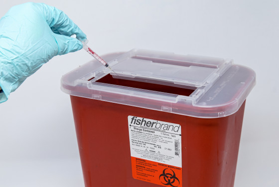 Fisherbrand Sharps Container 2 gal., Sliding Lid, 10.3 x 6.8 x 10.1 in., 5.5 x 2 in. 
, 22730465, 1/Each