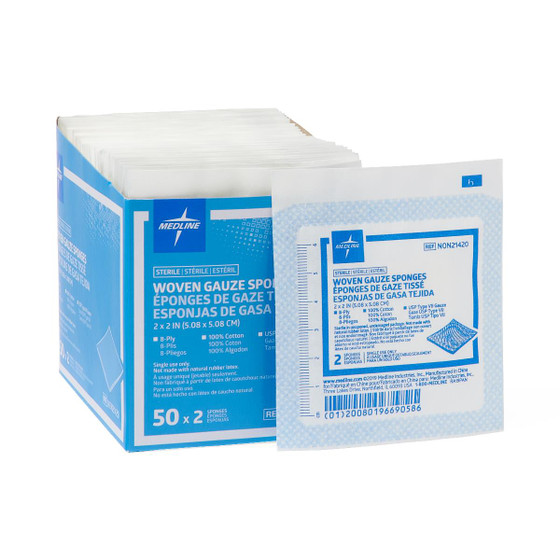 Woven Sterile Gauze Sponges, 2" x 2", 8-Ply, 3000/Case