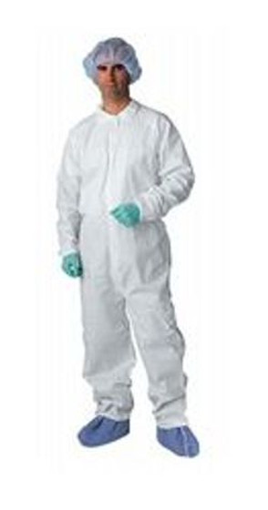 Medline Classic Breathable Coveralls, Straight Wrists and Ankles, White, Large, 25/cs