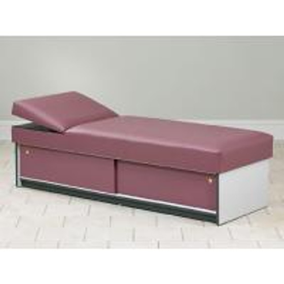 Clinton Upholstered Apron Couch with Sliding Doors, Flat Foam Adjustable Headrest, Burgundy