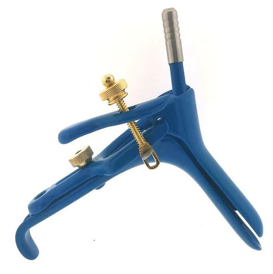 GRAVES Vaginal Speculum, Small, Blue, with smoke extractor, 3” x 3/4”