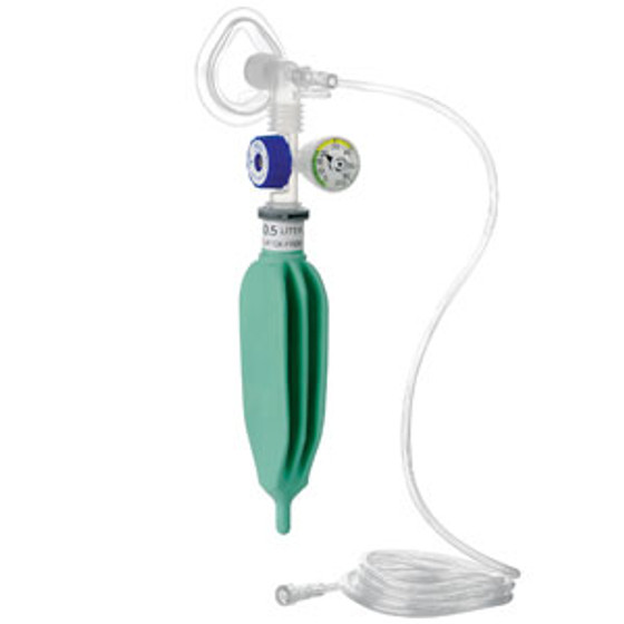 NuFLO2® w/out mask, 0-60 cm H2O APL Valve, bleed vent hole, 1/2 Liter bag, 7’ Oxygen Tubing 20/BX