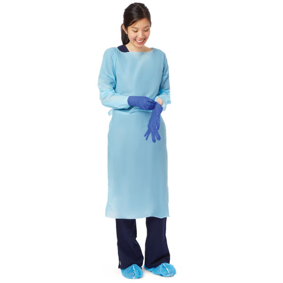 Medline Isolation gown STD Polyethylene Thumb loop Blue Xlg 75/cs