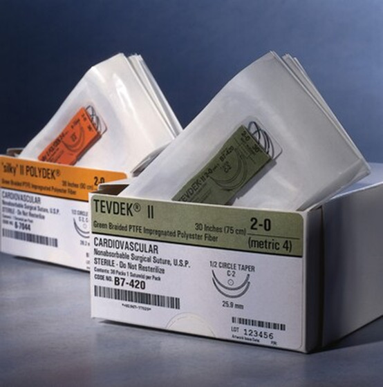 Deknatel Tevdek Green Braided Suture 0 C-2 1N 30" 36/BX