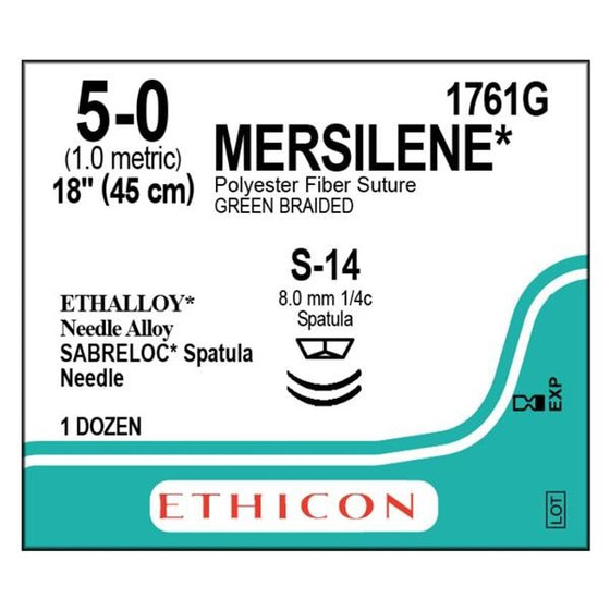 Mersilene Suture 5-0 1x18" Polyester Braid S-24/S-24 Green 12/Bx