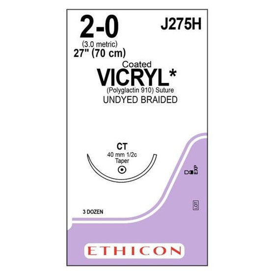 Vicryl Suture 2-0 1x27" Polyglactin 910 Braid CT Undyed 36/Bx
