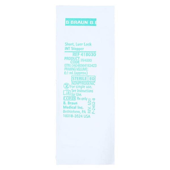 Cap, Intermittent Injection Priming Volume 0.1 mL, Length 3/4 Inch, Proximal Injection Port, Distal Male Luer Lock Connector, DEHP-free, 100/Bx