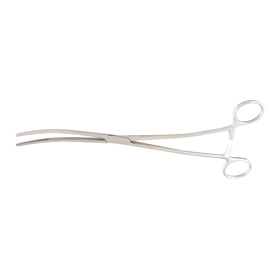 Uterine Dressing Forceps McKesson Bozeman 10-1/2 Inch Length Floor / Office Grade Pakistani Stainless Steel NonSterile Locking Finger Ring Handle Double Curved Serrated Tips