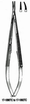 Miltex Jacobson Microvascular Needle Holder 7", Curved, Lock, Serrated Jaws, 16000 Teeth Psi, Carb-N-Sert., 17-1091Tc