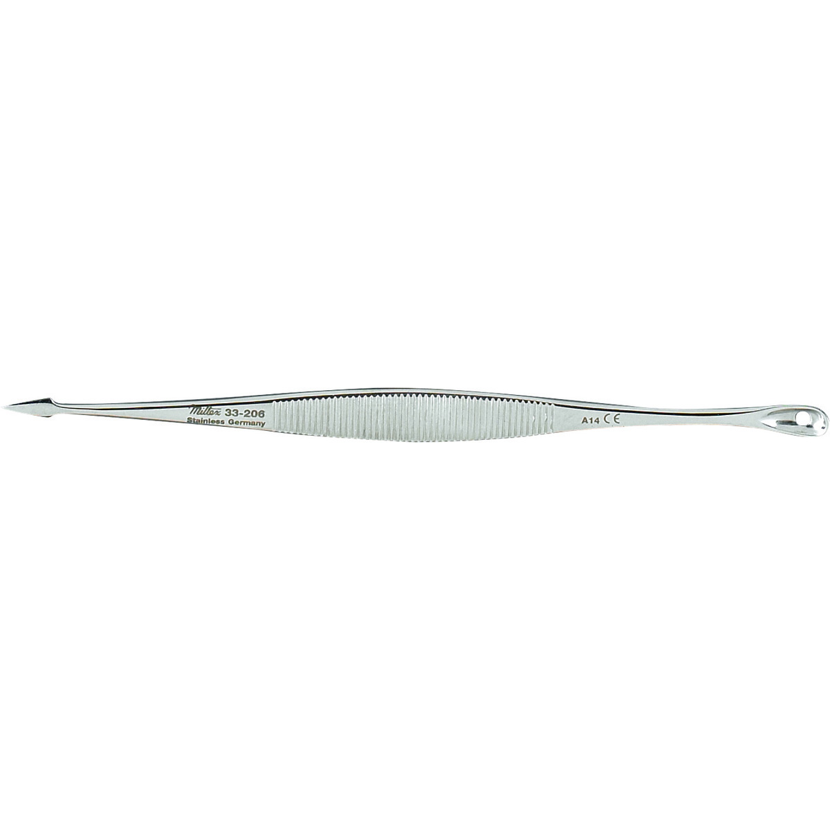 Miltex Saalfeld Comedone Extractor, 4-1/4" (108mm), Double-Ended, Spoon End 4.6mm Wide, Acne Lancet End 2.7mm Wide, 33-206