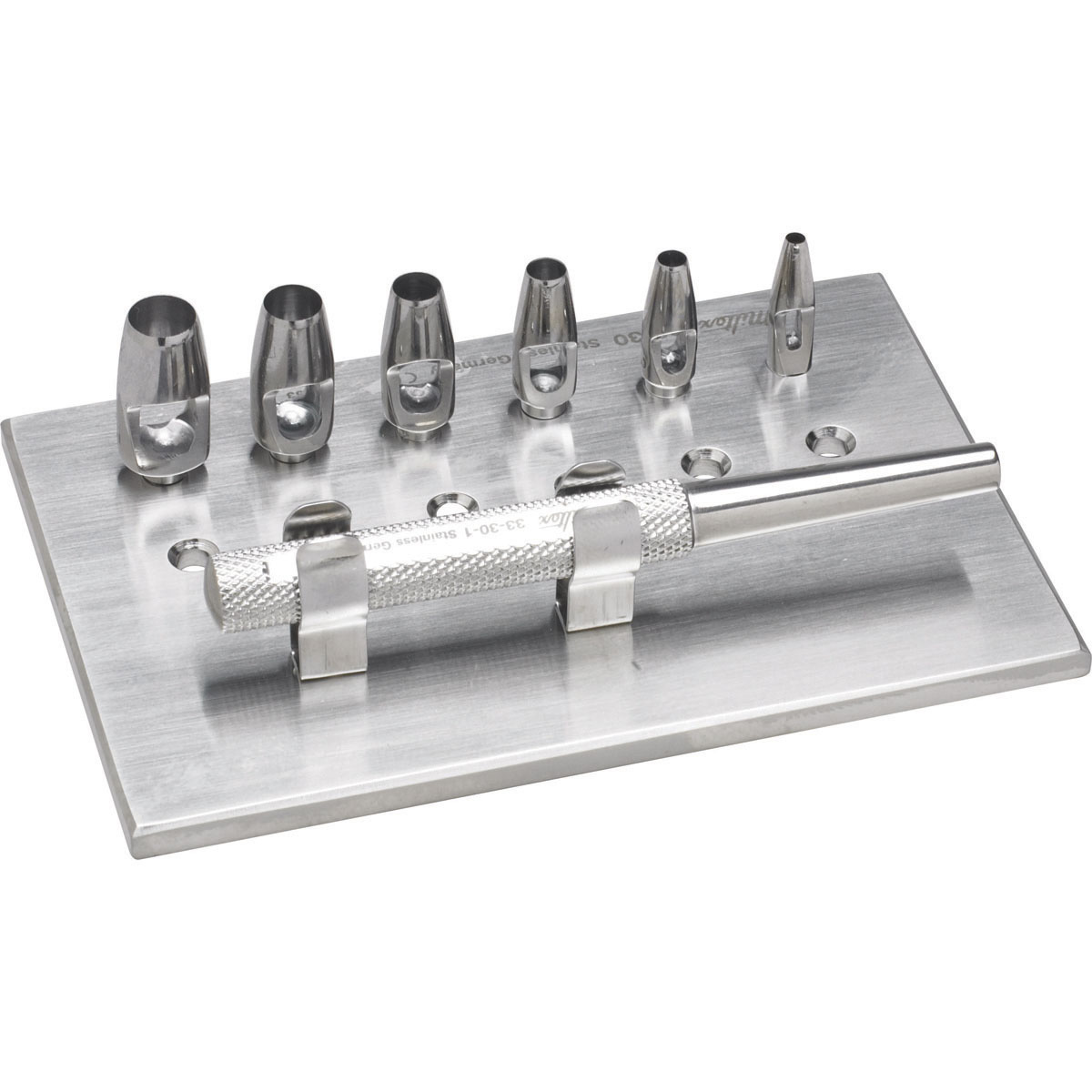 Miltex Keyes Dermal Punch Set, 3-1/4" (83mm), Handle, 6 Punch Heads, Sizes 2, 3, 4, 5, 6, & 7 mm, And Rack, 33-30