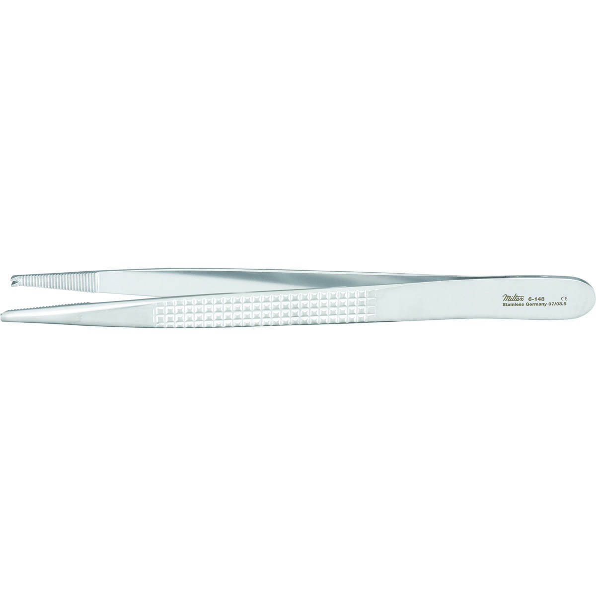 Miltex Bonney Tissue Forceps, 6-3/4" (172.5mm), Straight, Serrated Tips, 1 X 2 Teeth, 6-148