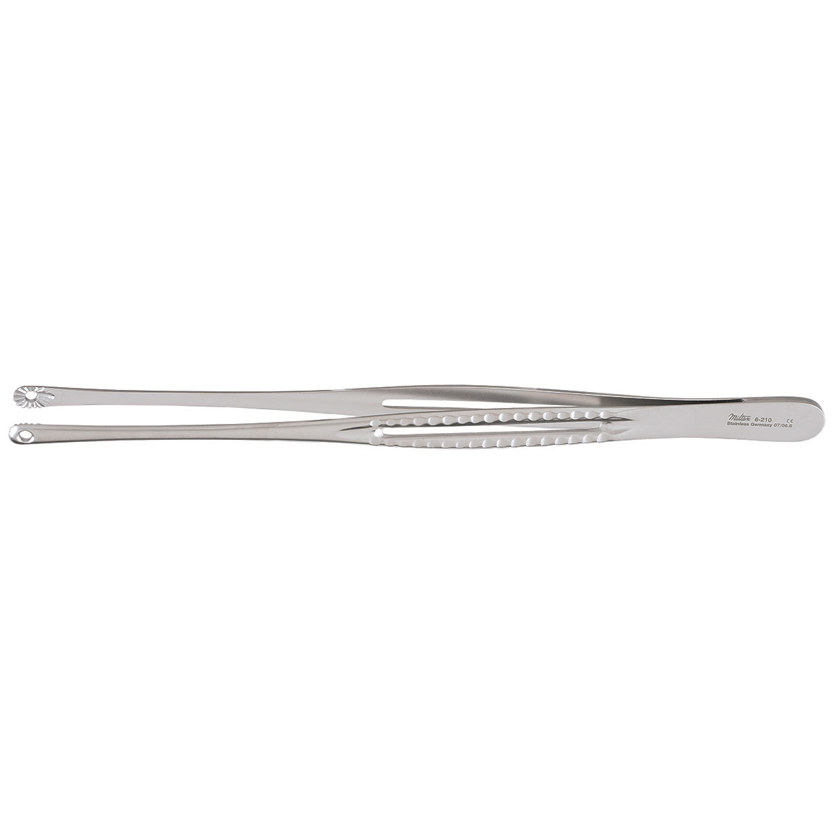 Miltex Mayo Russian Tissue Forceps, 9" (228mm), Fenestrated Jaws, Slotted Grooved Handles, 6-210