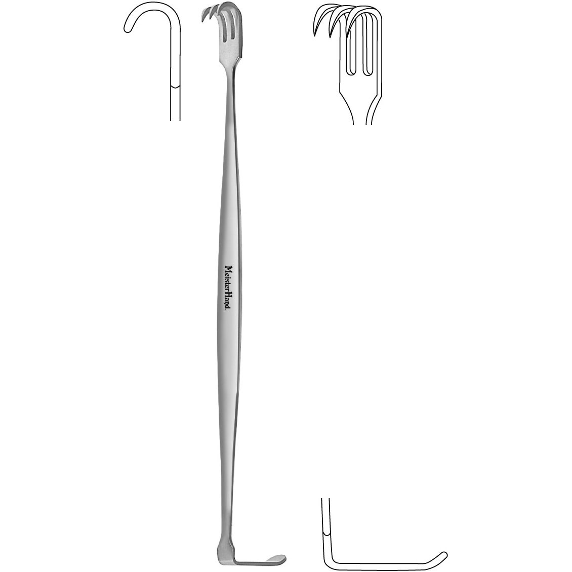 Meisterhand Senn Retractor 6-1/4" (160Mm), Double-Ended, 3 Sharp Prongs And 6.5Mm X 21Mm Blade, MH11-74