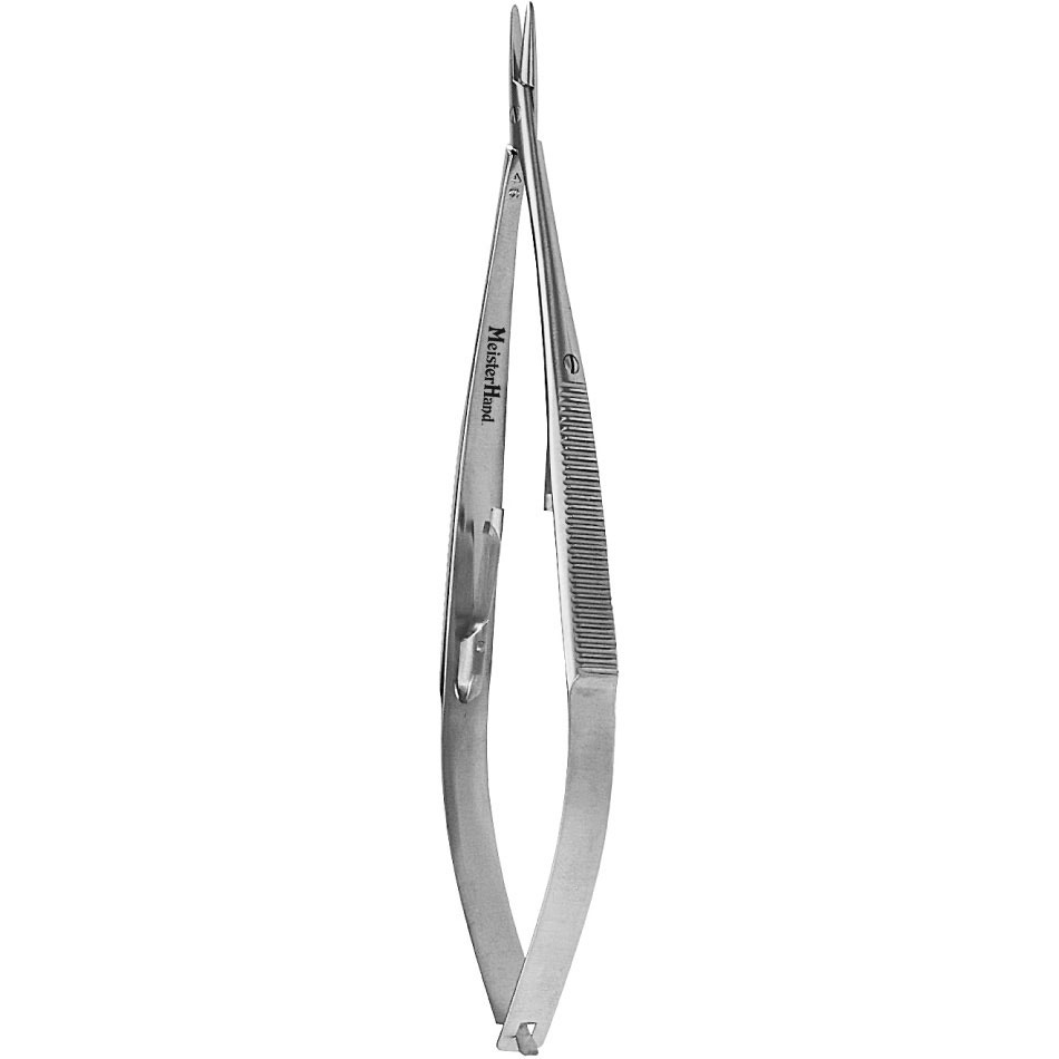 Meisterhand Castroviejo Needle Holder, 5-1/2" (140mm), Straight, Smooth Jaws, Flat Serrated Handle W/Lock, MH18-1828