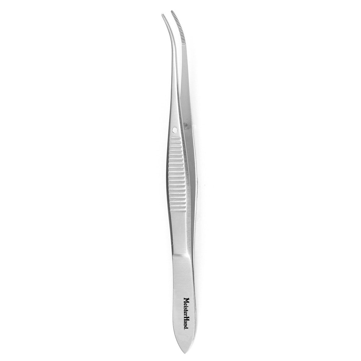 Meisterhand Eye Dressing Forceps, 4" (100mm), Half Curved, Serrated Tips, MH18-782