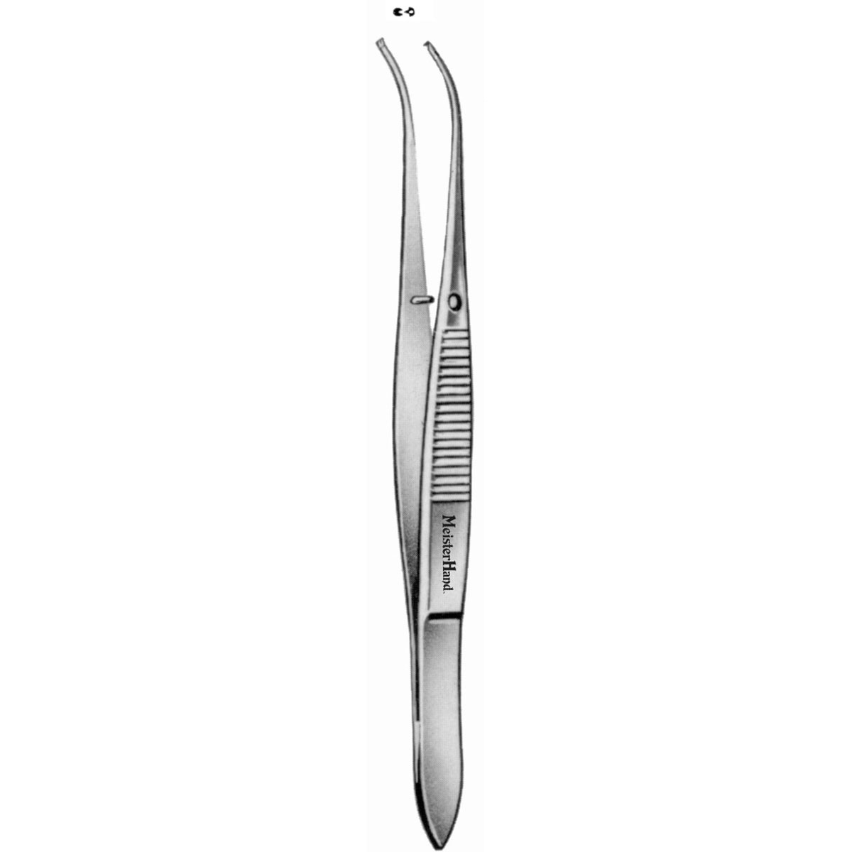 Meisterhand Iris Tissue Forceps, 3-7/8" (99mm), Half-Curved, 1 X 2 Teeth, MH18-788