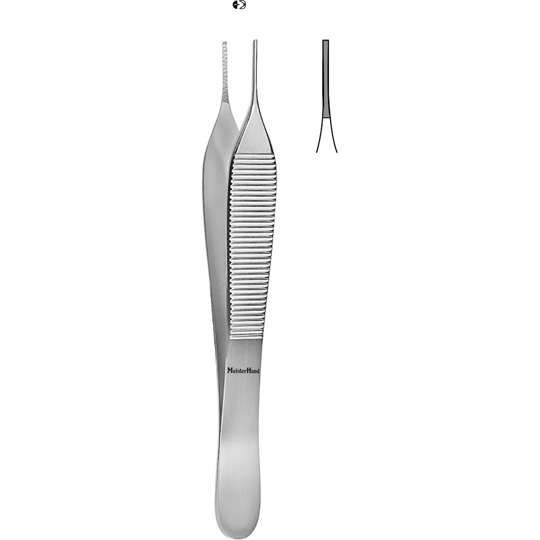 Meisterhand Adson Tissue Forceps 1 X 2 Teeth, 4-3/4" (120mm), Cross Serrated Tips, Delicate, MH6-121