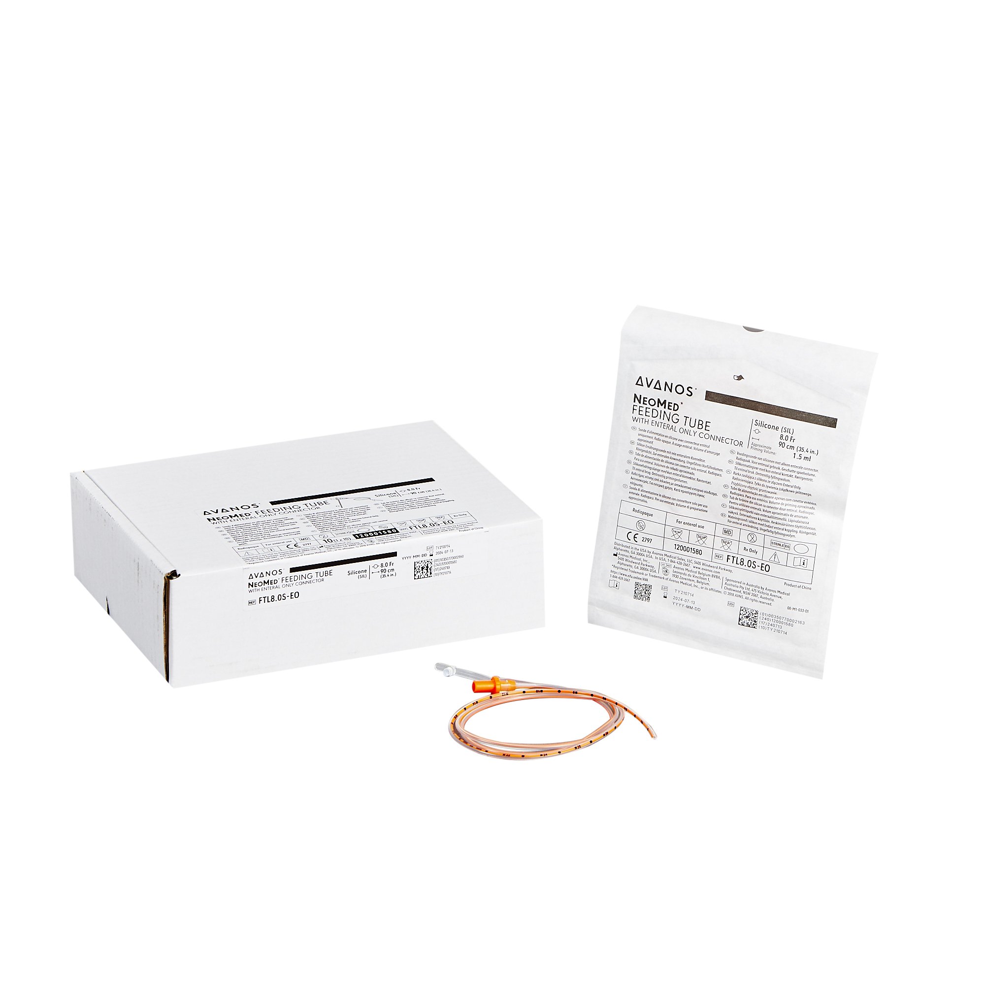 Nasogastric Feeding Tube NeoMed 8 Fr. 90 cm Tube Silicone Sterile, FTL8.0S-EO