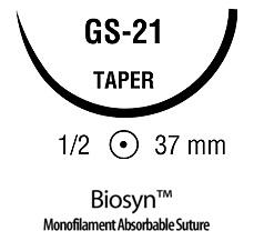 Absorbable Suture with Needle Biosyn Polyester GS -21 1/2 Circle Taper Point Needle Size 2-0 Monofilament, CM-811