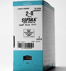 Sofsilk non-absorbable silk suture - size: 3-0, length: 18 in (45 cm), pre-cut, color: black, strands per each: 12, quantity: box of 24