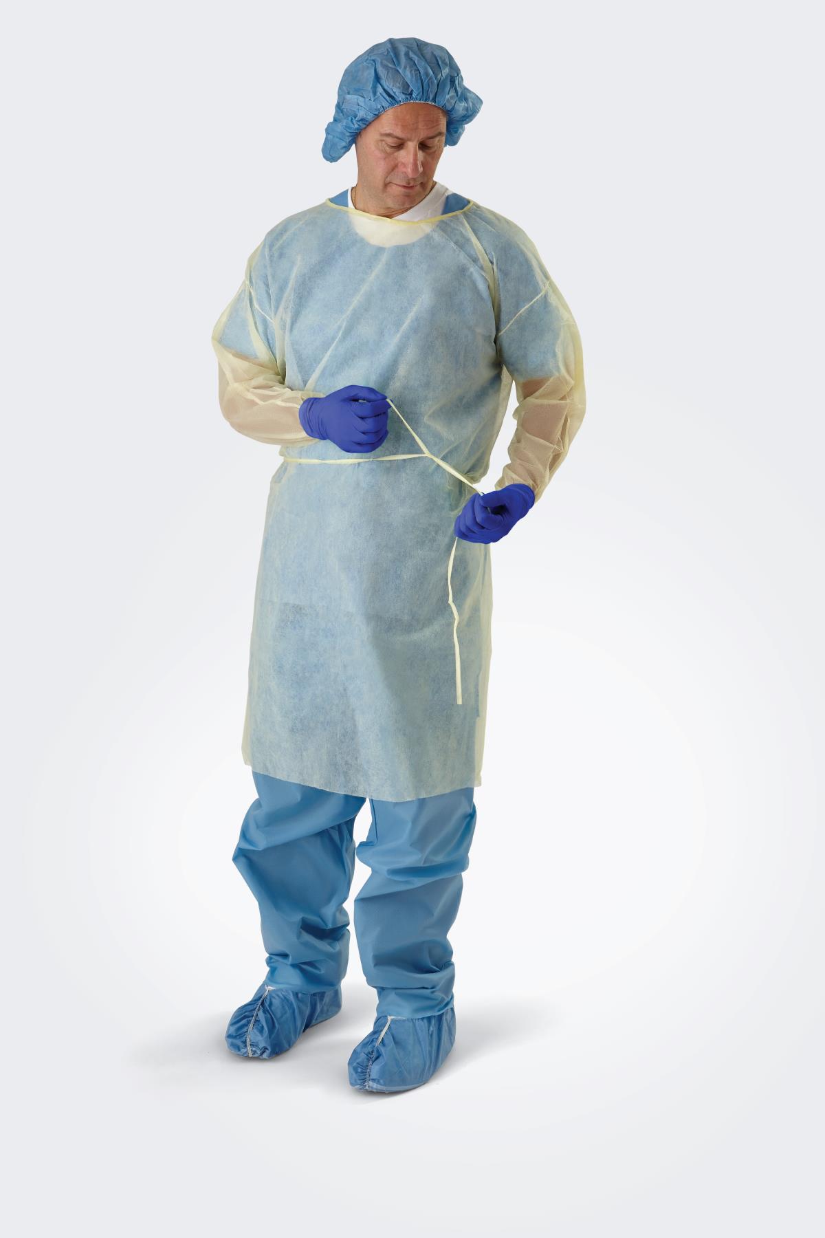 Classic Cover Lightweight Spunbond Polypropylene Gowns with Waist and Neck Ties, Yellow, Size XL 50/Case