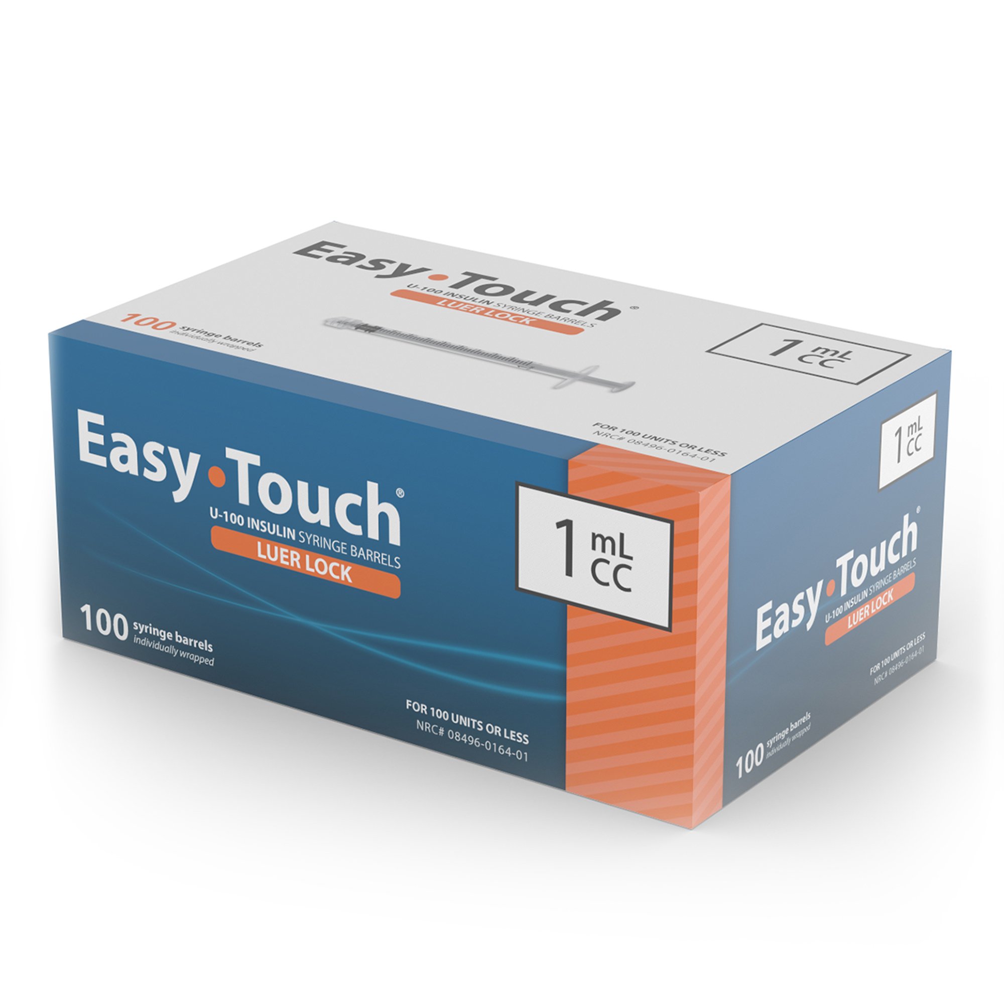 EasyTouch Syringe Barrels 1mL Luer Lock Barrel Only (Insulin) 100/Box