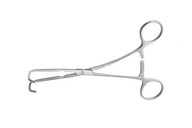 Miniature Satinsky Reynolds Clamps 6 3/4" (17.0 cm) Angled 85 degrees, small jaw, (A) length 1-1/4" 354180 (3 cm), (A) depth 1/4" (6 mm), 354185