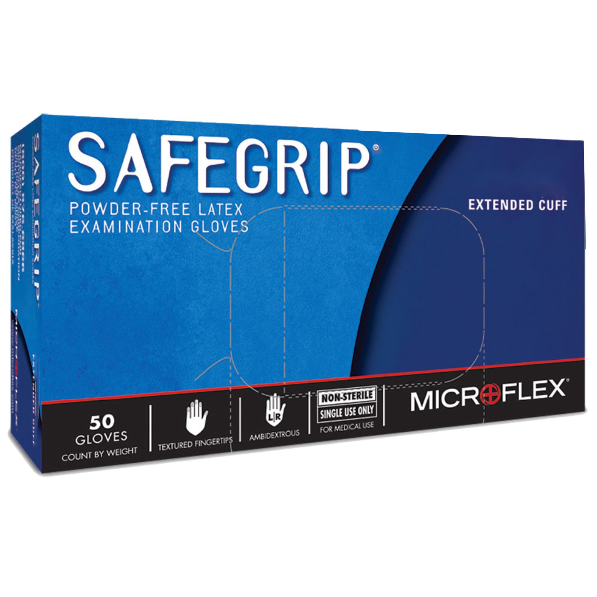 Exam Glove SafeGrip® Medium 50 per Box NonSterile Latex Extended Cuff Length Textured Fingertips Blue Chemo Tested