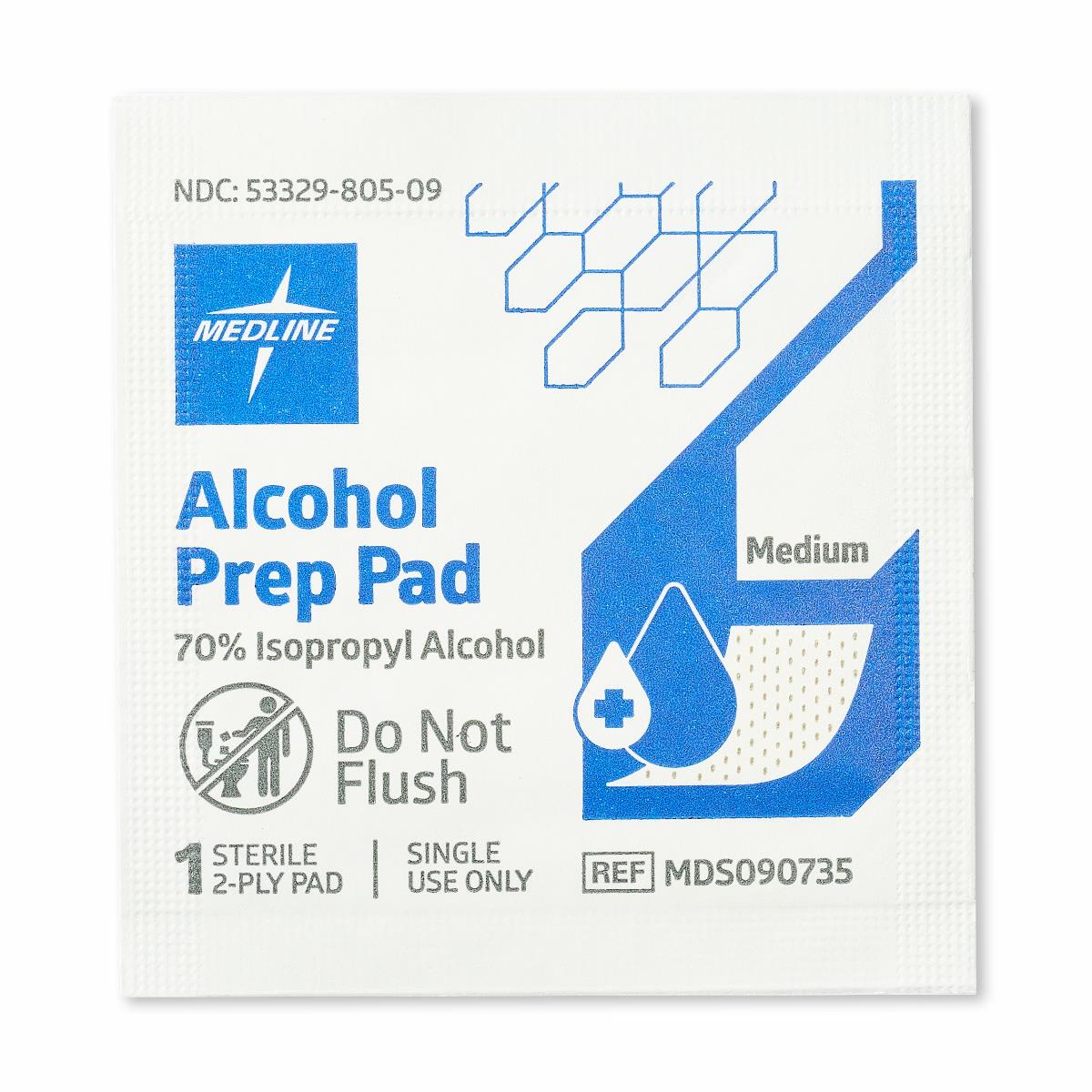 Alcohol Prep Pads, 2-Ply, Size M, 1-1/8" x 2-3/8", 3000/Case