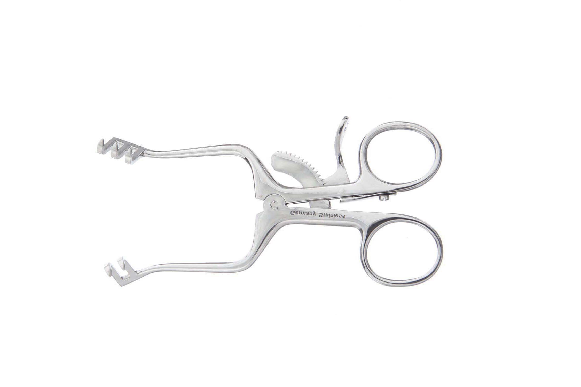 Weitlaner Retractors 4 1/2" (11.5 cm) 4 1/2" (11.5 cm) 2 x 3 blunt prongs Weck® Pattern, bright finish, 488306