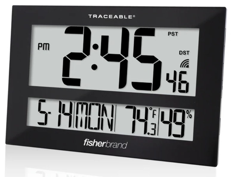 Fisherbrand GIANT-DIGITS Radio Atomic Traceable Clock with Humidit 0°C to 45°C, 15079680